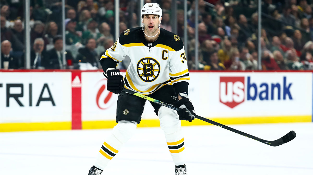 Boston Bruins defenseman Zdeno Chara (33) looks on against the Minnesota Wild in the first period at Xcel Energy Center.