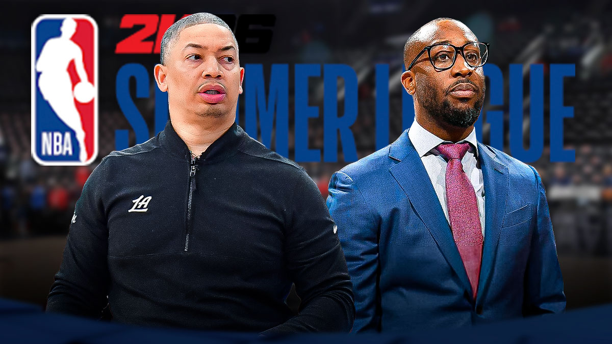 Clippers coach Tyronn Lue and Clippers coach Jeremy Castleberry with 2k26 NBA Summer League logo behind them