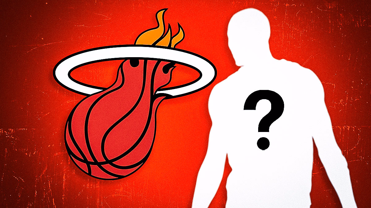 Mystery player in the middle, Question marks and Miami Heat logo all over the background