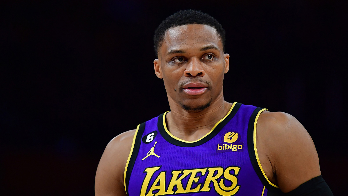 Los Angeles Lakers guard Russell Westbrook (0) during the first half at Crypto.com Arena.