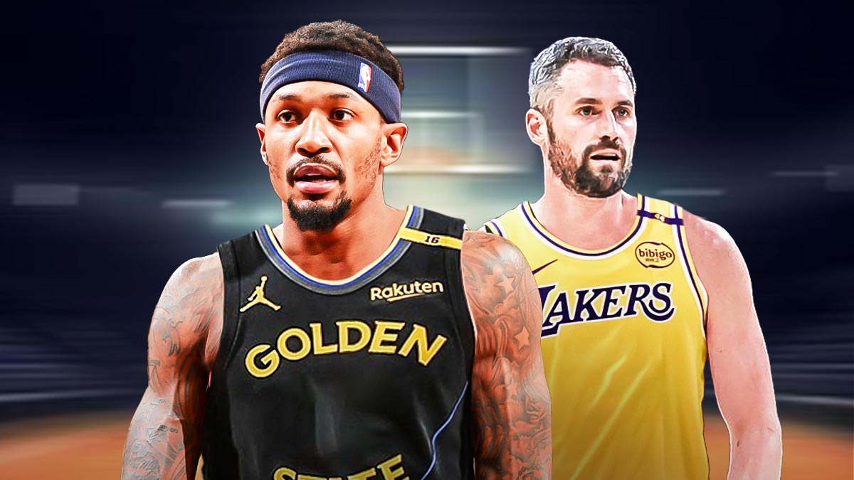Kevin Love photoshopped in Lakers jersey, Bradley Beal photoshopped in Warriors jersey