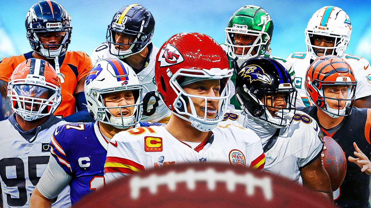 Patrick Mahomes, Lamar Jackson, Josh Allen, Joe Burrow, Myles Garrett, Pat Surtain II, T.J. Watt, Justin Jefferson, Sauce Gardner, Tyreek Hill all together.