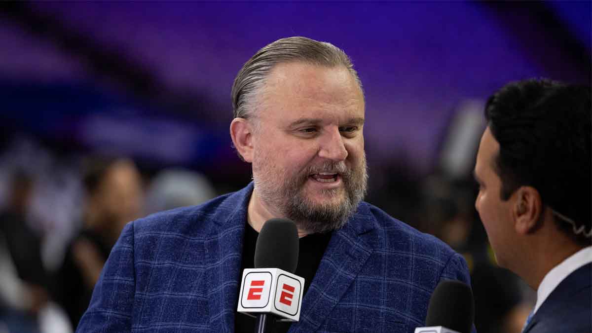 Philadelphia 76ers president of basketball operations Daryl Morey is interviewed before a game against the Milwaukee Bucks at Wells Fargo Center.