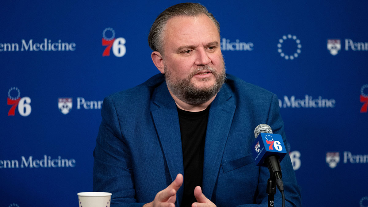 Philadelphia 76ers resident of Basketball Operations Daryl Morey speaks with the media before a game against the Detroit Pistons at Wells Fargo Center.