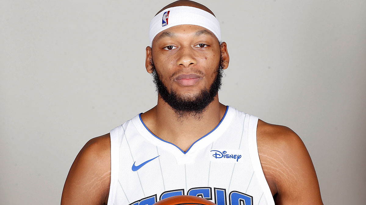 Orlando Magic forward Adreian Payne (33) poses for a photo during Media Day at Amway Center.