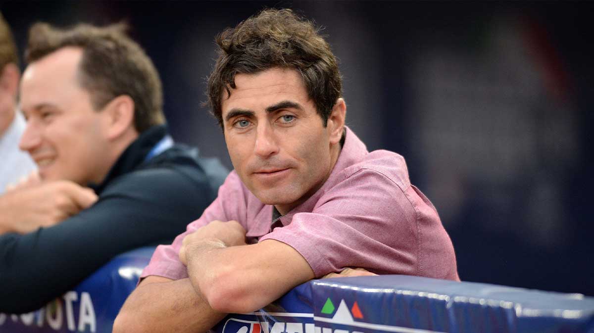 San Diego Padres general manager AJ Preller watches batting practice before the game against the Los Angeles Dodgers at Estadio de Beisbol Monterrey.