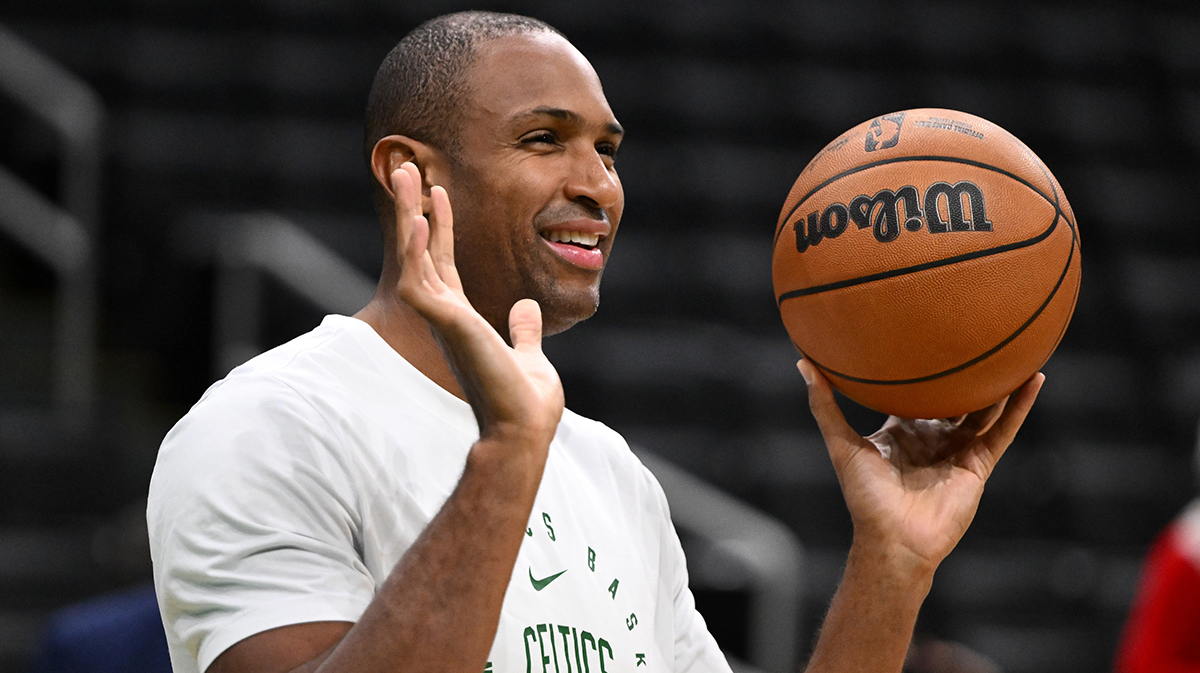 Boston Celtics center Al Horford (42) takes a shot during warmups before a game against the Detroit Pistons at the TD Garden.