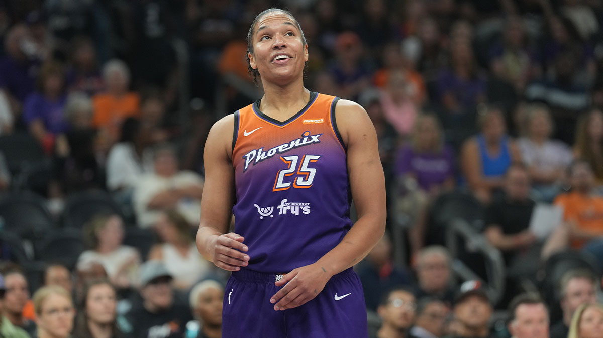 Phoenix Mercury forward Alyssa Thomas (25) looks on against the New York Liberty during the second half at Footprint Center.