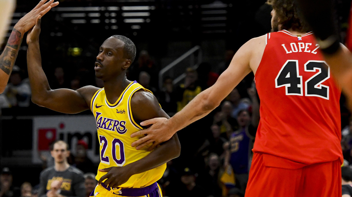 Los Angeles Lakers guard Andre Ingram (20) enters the game against the Chicago Bulls in the second half at the United Center.