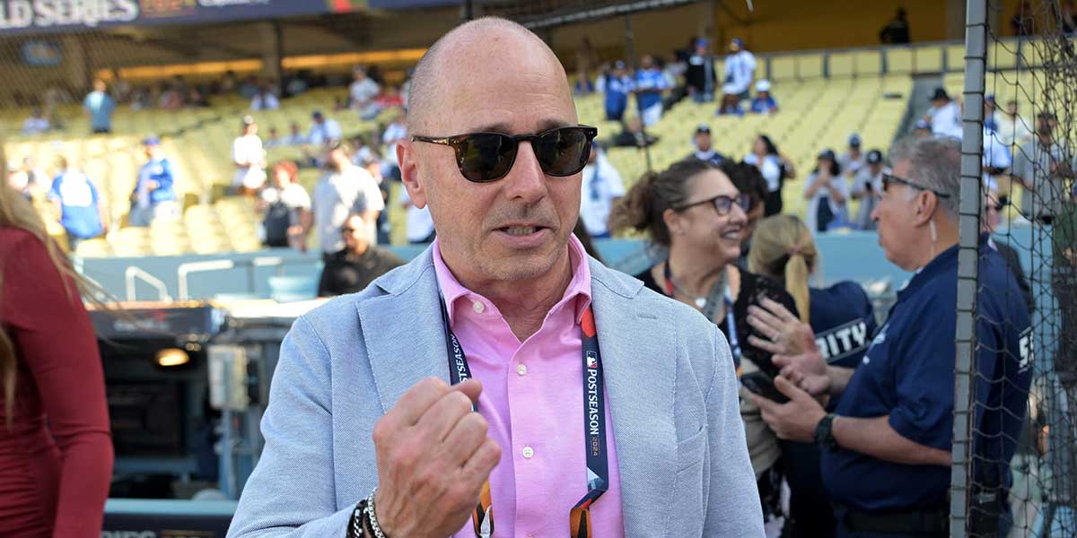 New York Yankees general manager Brian Cashman before game one against the Los Angeles Dodgers the 2024 MLB World Series at Dodger Stadium.