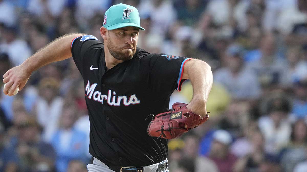 Miami Marlins pitcher Anthony Bender (37) delivers a pitch against the Milwaukee Brewers in the seventh inning at American Family Field.