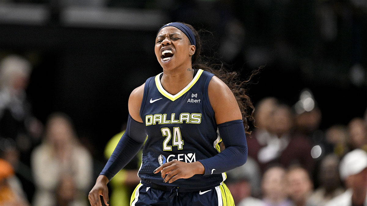 Dallas Wings guard Arike Ogunbowale (24) in action during the game between the Dallas Wings and the Indiana Fever at the American Airlines Center.