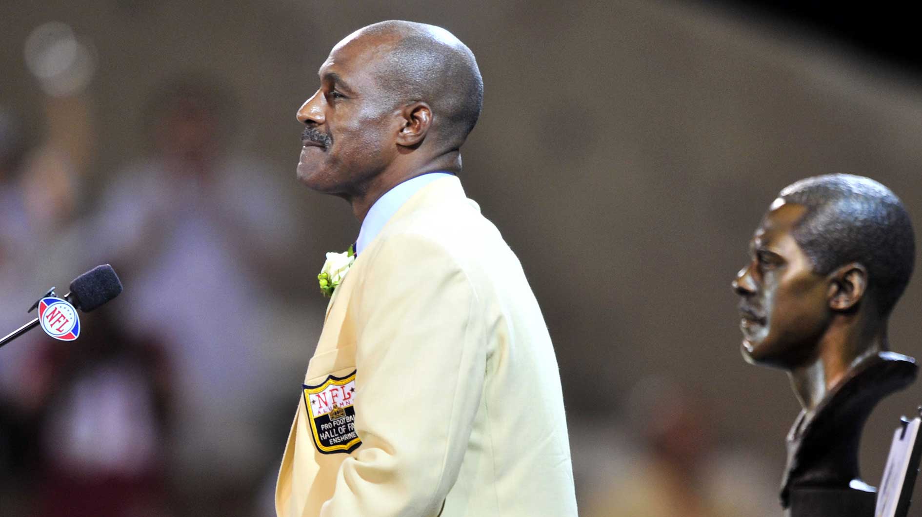 Art Monk gives his induction speech at the Pro Football Hall of Fame Enshrinement at Fawcett Stadium.