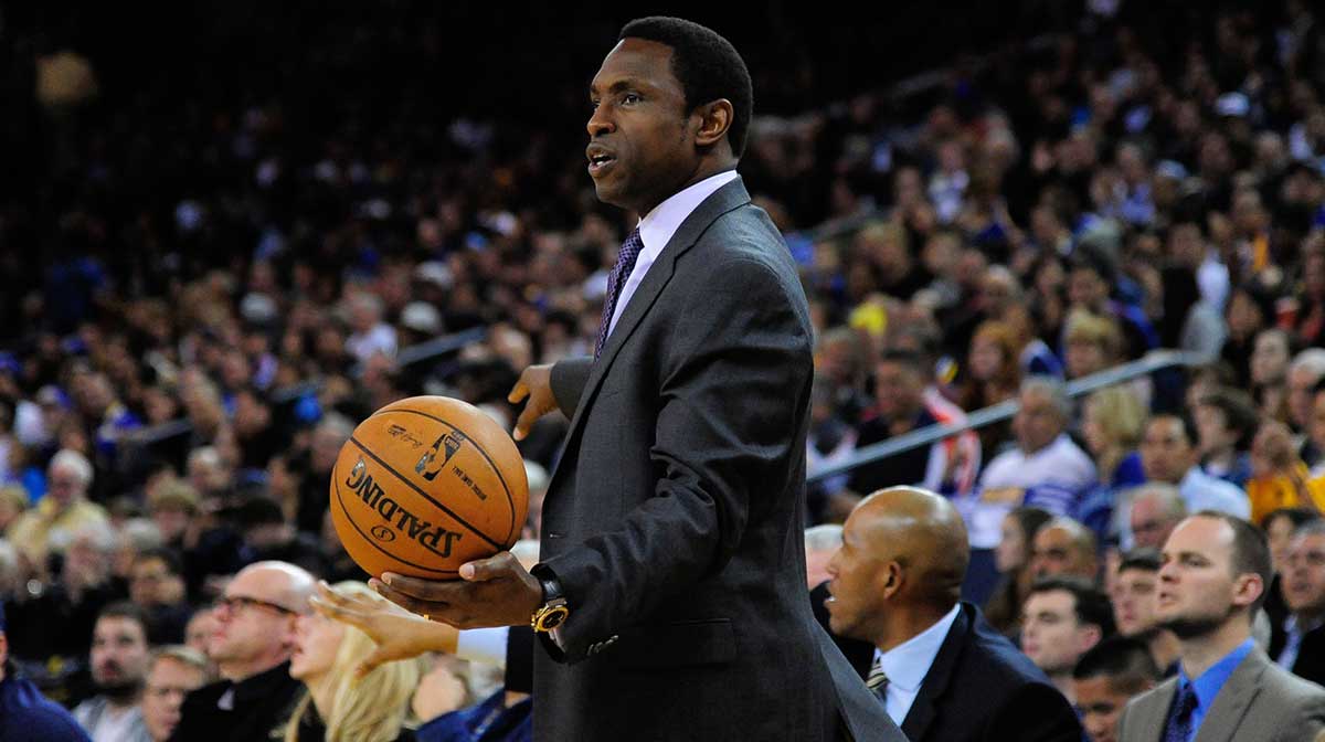 Brooklyn Nets head coach Avery Johnson holds the basketball during the fourth quarter against the Golden State Warriors at ORACLE Arena. The Warriors defeated the Nets 102-93.