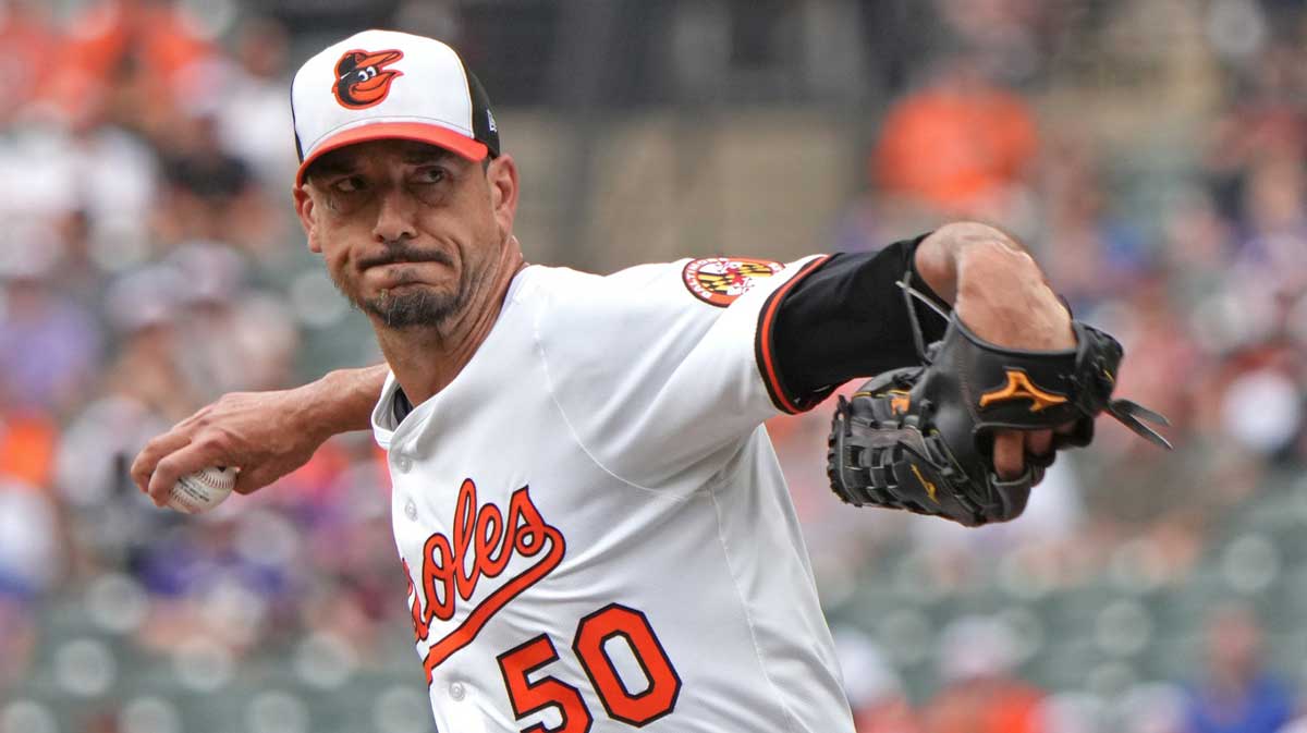 Baltimore Orioles pitcher Charlie Morton (50) delivers in the first inning against the New York Mets at Oriole Park at Camden Yards.