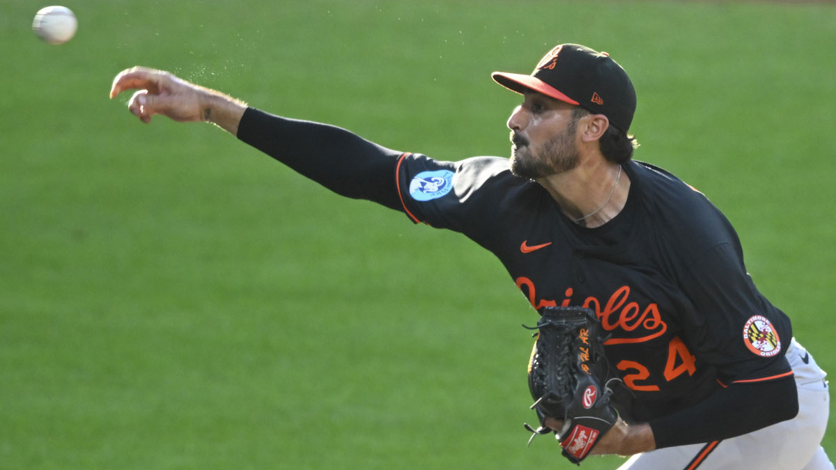 Baltimore Orioles starting pitcher Zach Eflin (24) delivers a pitch in the second inning against the Cleveland Guardians at Progressive Field.