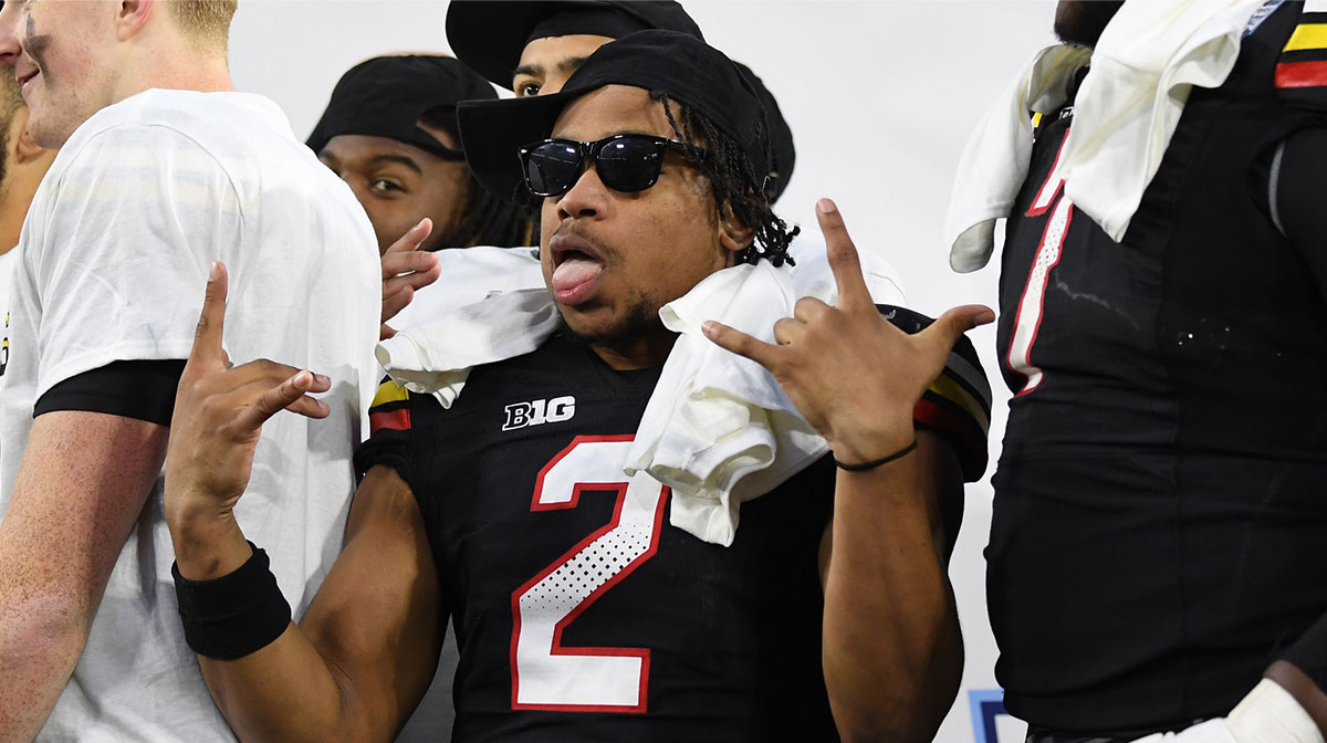 Maryland Terrapins defensive back Beau Brade (2) celebrates after a win against the Auburn Tigers at Nissan Stadium.