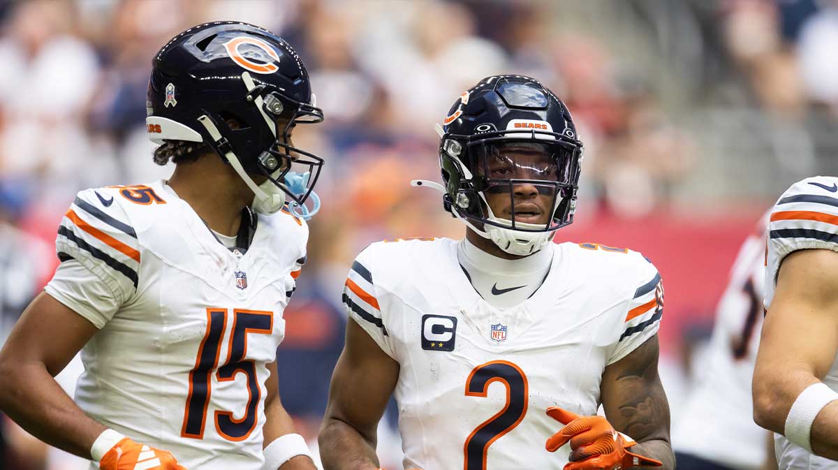 Chicago Bears wide receiver DJ Moore (2) and Rome Odunze (15) against the Arizona Cardinals at State Farm Stadium.