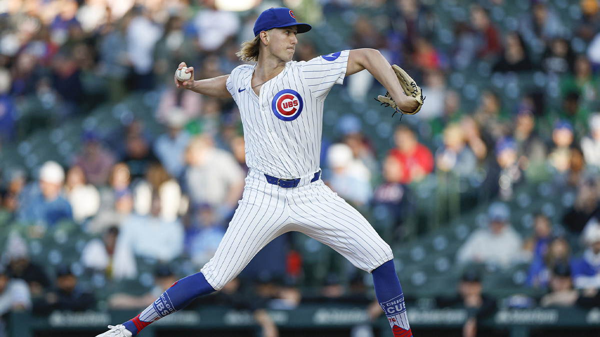 May 13, 2025; Chicago, Illinois, USA; Chicago Cubs starting pitcher Ben Brown (32) delivers a pitch against the Miami Marlins during the first inning at Wrigley Field.