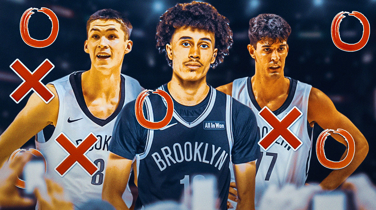 Ben Saraf, Egor Demin, and Nolan Traore with x's and o's around them