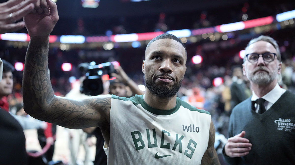 Blazers point guard Damian Lillard (0) walks off the court after the game against the Portland Trail Blazers at Moda Center