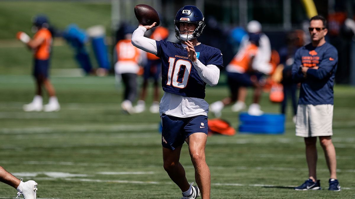 Denver Broncos quarterback Bo Nix (10) during Denver Broncos Training Camp.