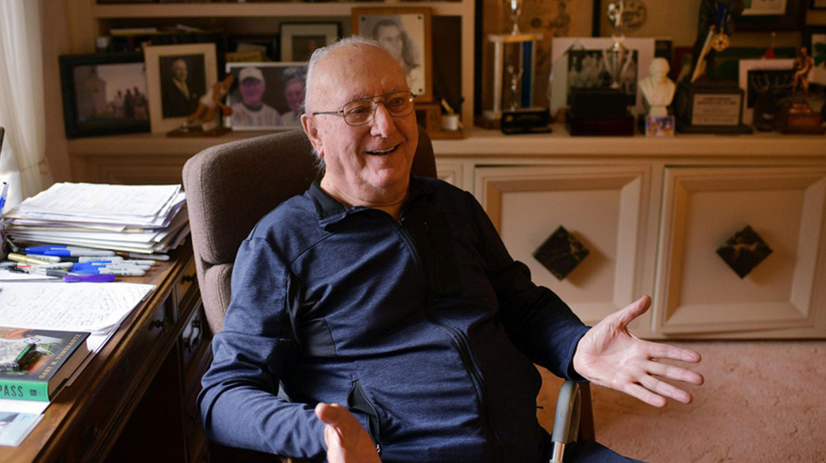Bob Cousy in the office at his home in Worcester.