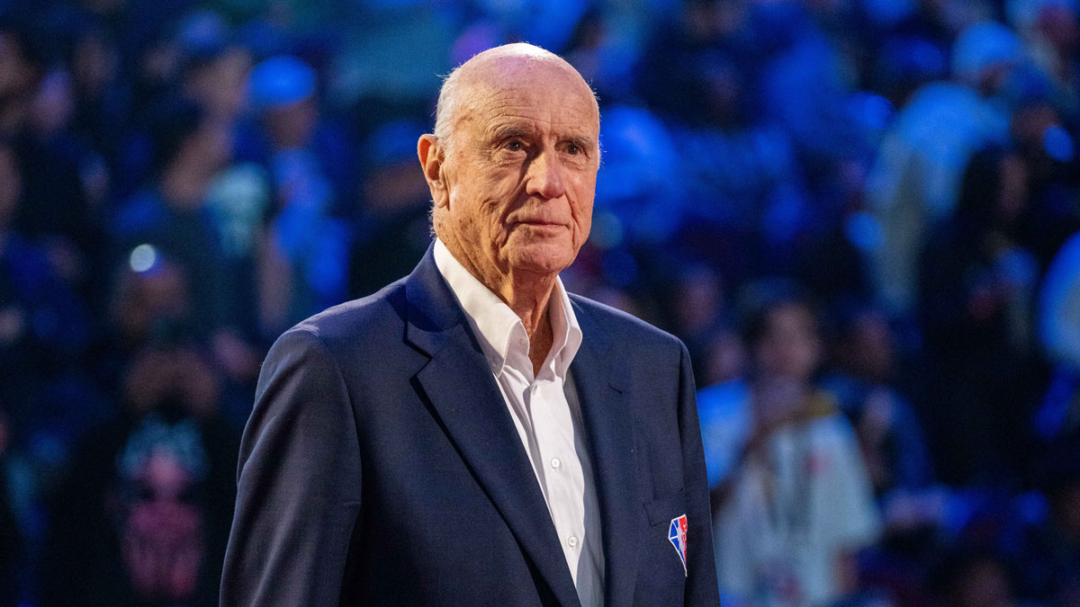 NBA great Bob Pettit is honored for being selected to the NBA 75th Anniversary Team during halftime in the 2022 NBA All-Star Game at Rocket Mortgage FieldHouse.
