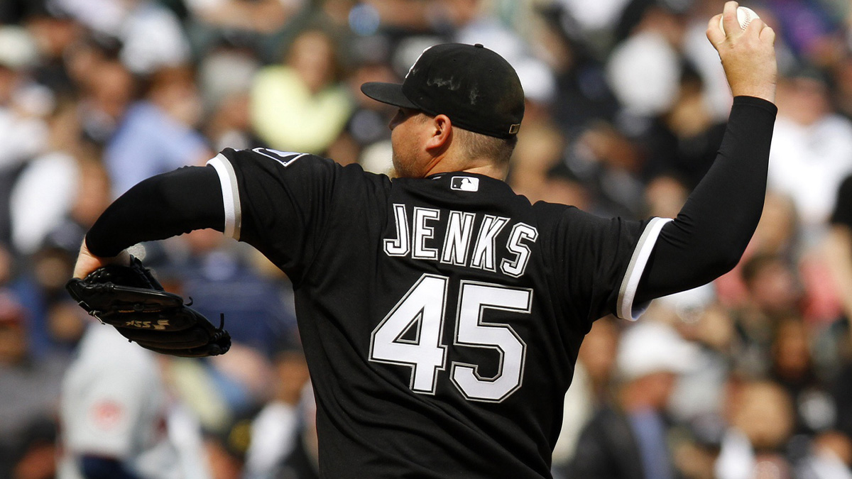 Apr 11, 2010; Chicago, IL, USA; Chicago White Sox relief pitcher Bobby Jenks (45) delivers a pitch in the ninth inning against the Minnesota Twins at US Cellular Field. The Chicago White Sox defeated the Minnesota Twins 5-4. Mandatory Credit: Mike DiNovo-Imagn Images