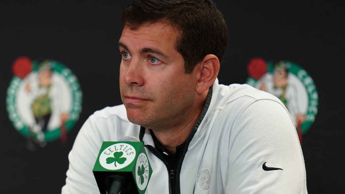 Boston Celtics president of basketball operations Brad Stevens talks during Boston Celtics Media Day.