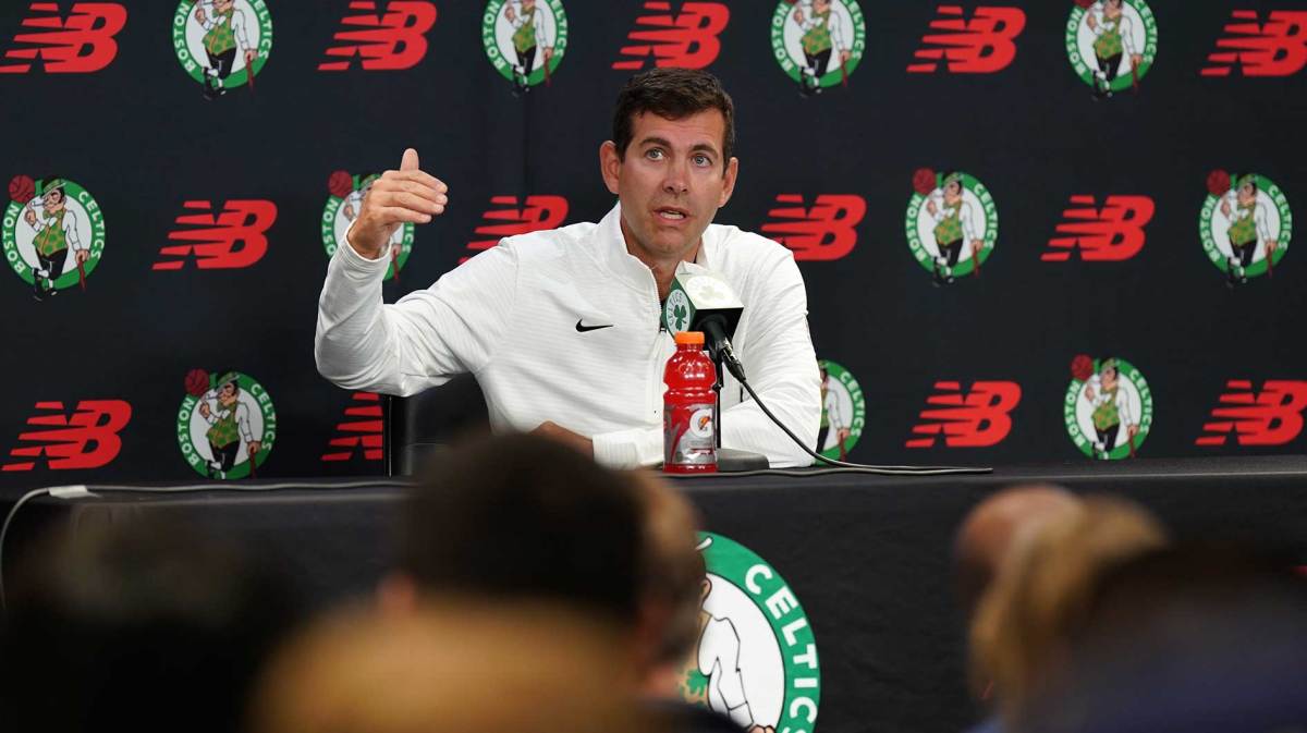 Boston Celtics general manager Brad Stevens talks to reporters during media day at Auerbach Center. Mandatory Credit: David Butler II-Imagn