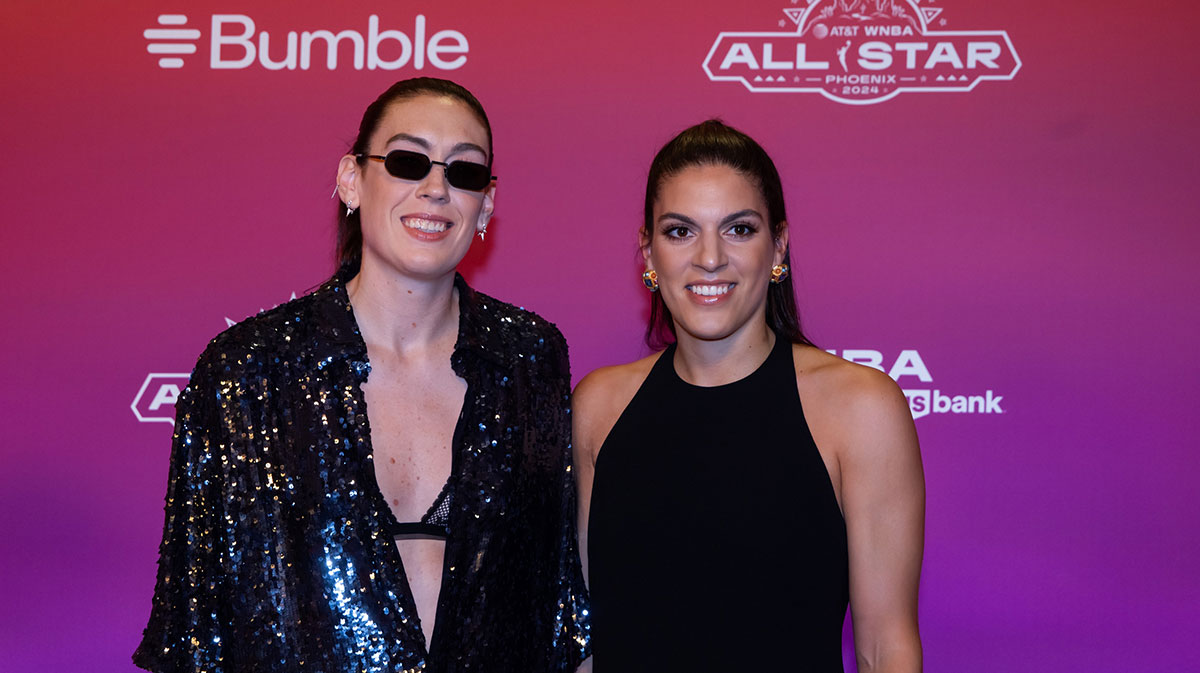 New York Liberty player Breanna Stewart (left) and wife Marta Xargay walk the red carpet during the WNBA All Star weekend at the Phoenix Convention Center.