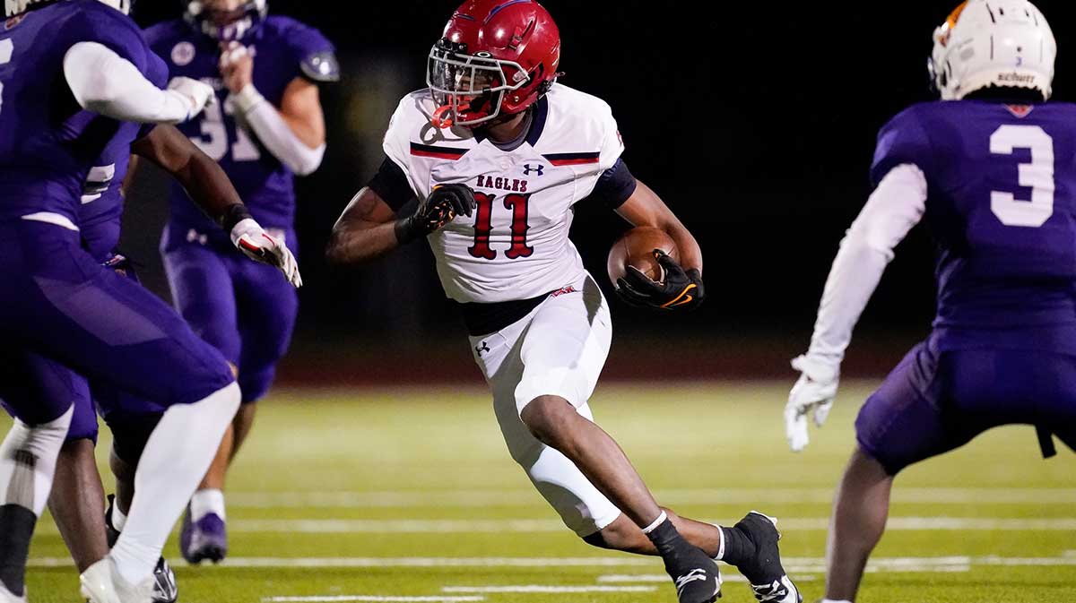 Brentwood Academy's Kesean Bowman (11) runs the ball against Father Ryan during the third quarter at Father Ryan High School in Nashville, Tenn., Friday, Nov. 15, 2024.