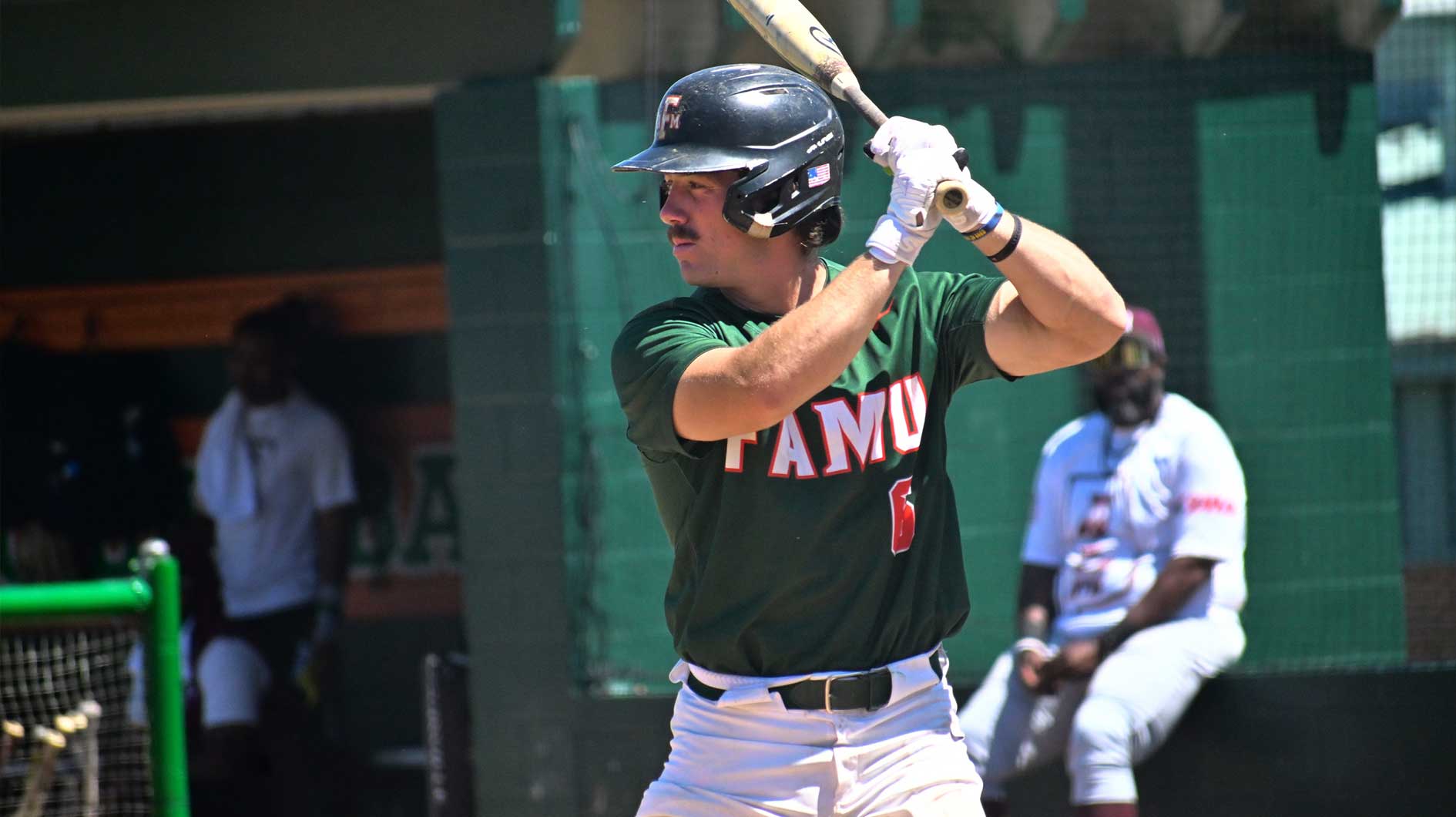 Florida A&M Rattlers catcher Broedy Poppell prepares to bat during an NCAA Southwestern Athletic Conference