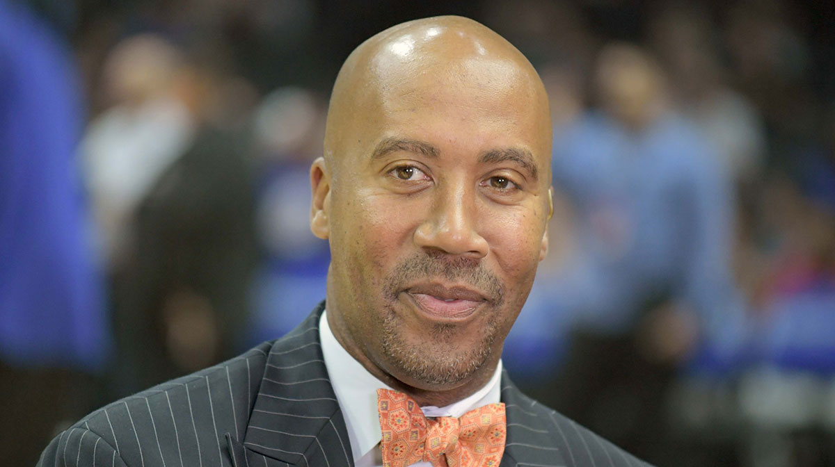 Fox Sports West broadcaster Bruce Bowen during an NBA basketball game between the Los Angeles Clippers and the Utah Jazz at Staples Center.