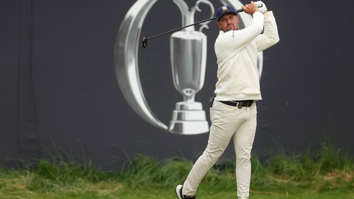 Bryson Dechambeau tees off on the first hole during the second round of The 153rd Open Championship golf tournament