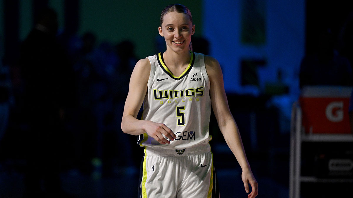 Dallas Wings guard Paige Bueckers (5) walks off the court after the game against the New York Liberty at College Park Center.