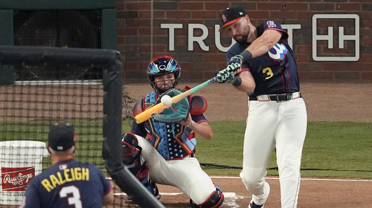 Jul 14, 2025; Atlanta, GA, USA; Seattle Mariners catcher Cal Raleigh (29) during the 2025 Home Run Derby at Truist Park. Mandatory Credit: Dale Zanine-Imagn Images