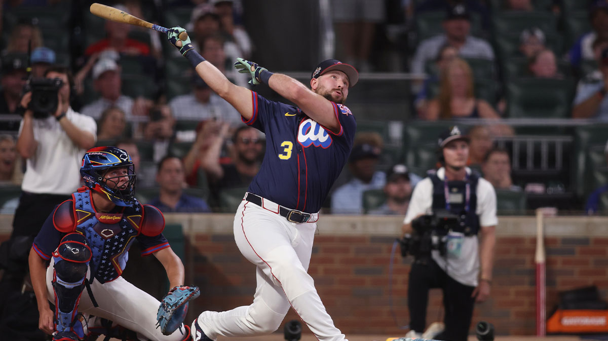 Jul 14, 2025; Atlanta, GA, USA; Seattle Mariners catcher Cal Raleigh (29) during the 2025 Home Run Derby at Truist Park.
