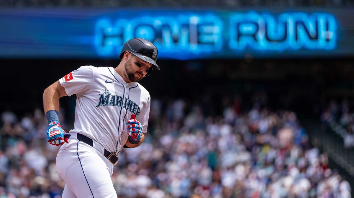 Seattle Mariners designated hitter Cal Raleigh (29) rounds the bases after hitting a two-run home run during the first inning against the Pittsburgh Pirates at T-Mobile Park.