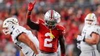 Ohio State safety Caleb Downs celebrates a play against Western Michigan.