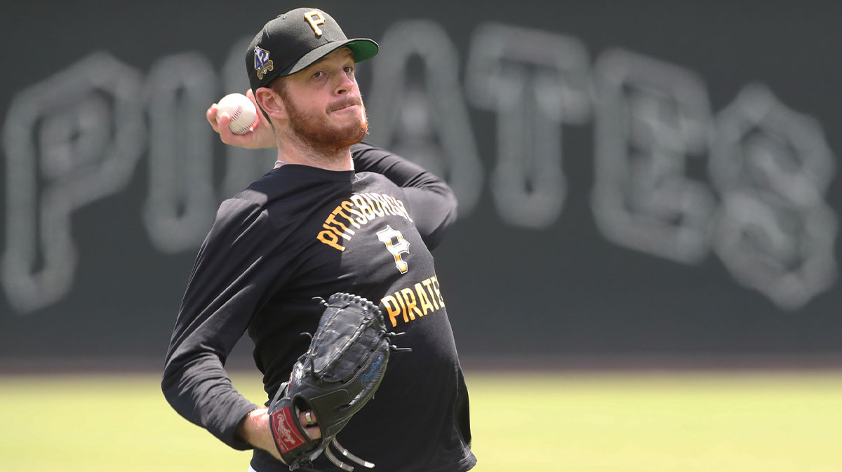Pittsburgh Pirates relief pitcher Caleb Ferguson (64) throws in the outfield before the game against the Milwaukee Brewers at PNC Park.