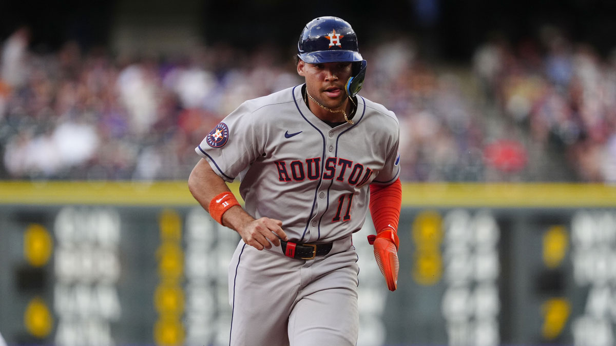 Houston Astros right felder Cam Smith (11) advances to third in the first inning against the Colorado Rockies at Coors Field.