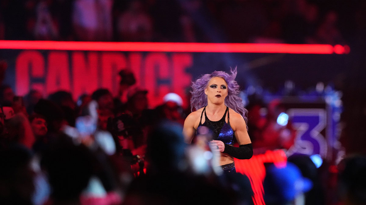 WWE star Candice LeRae entering the Royal Rumble.