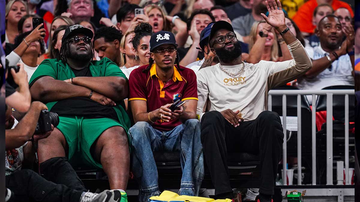 Celtics player Jaylen Brown is recognized on the Jumbotron during the game against the Connecticut Sun and Indiana Fever in the second half at TD Garden