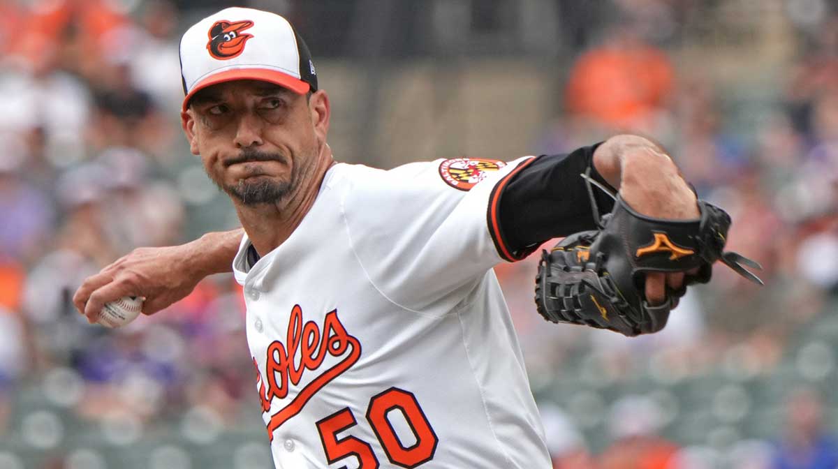 Baltimore Orioles pitcher Charlie Morton (50) delivers in the first inning against the New York Mets at Oriole Park at Camden Yards.