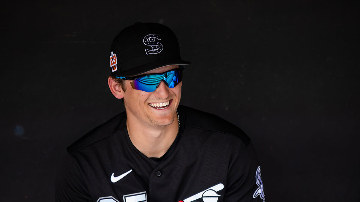 Chicago White Sox infielder Colson Montgomery against the Cleveland Guardians during a spring training game at Camelback Ranch-Glendale.