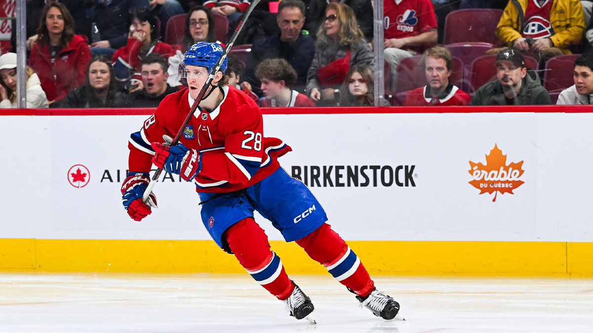 Montreal Canadiens center Christian Dvorak (28) skate against the Carolina Hurricanes in the second period at Bell Centre.