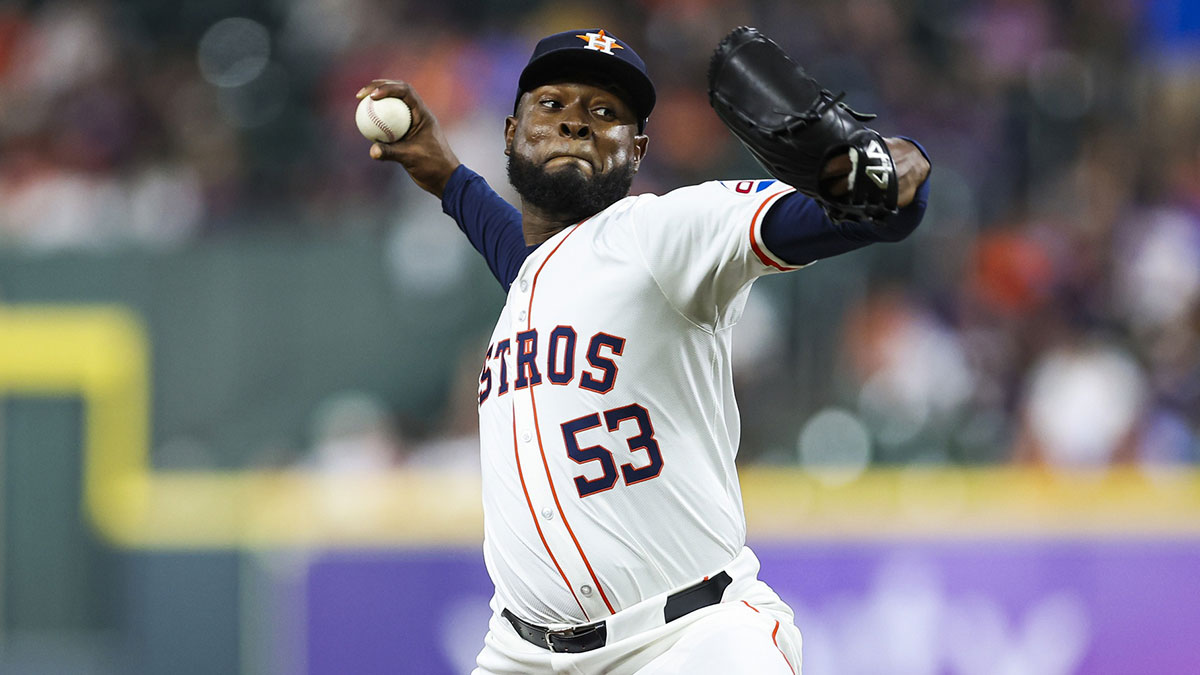 Houston Astros starting pitcher Cristian Javier (53) delivers a pitch during the fourth inning against the Oakland Athletics at Minute Maid Park.