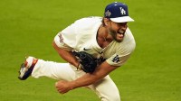 National League pitcher Clayton Kershaw (22) of the Los Angeles Dodgers pitches during the first inning during the 2025 MLB All Star Game at Truist Park.